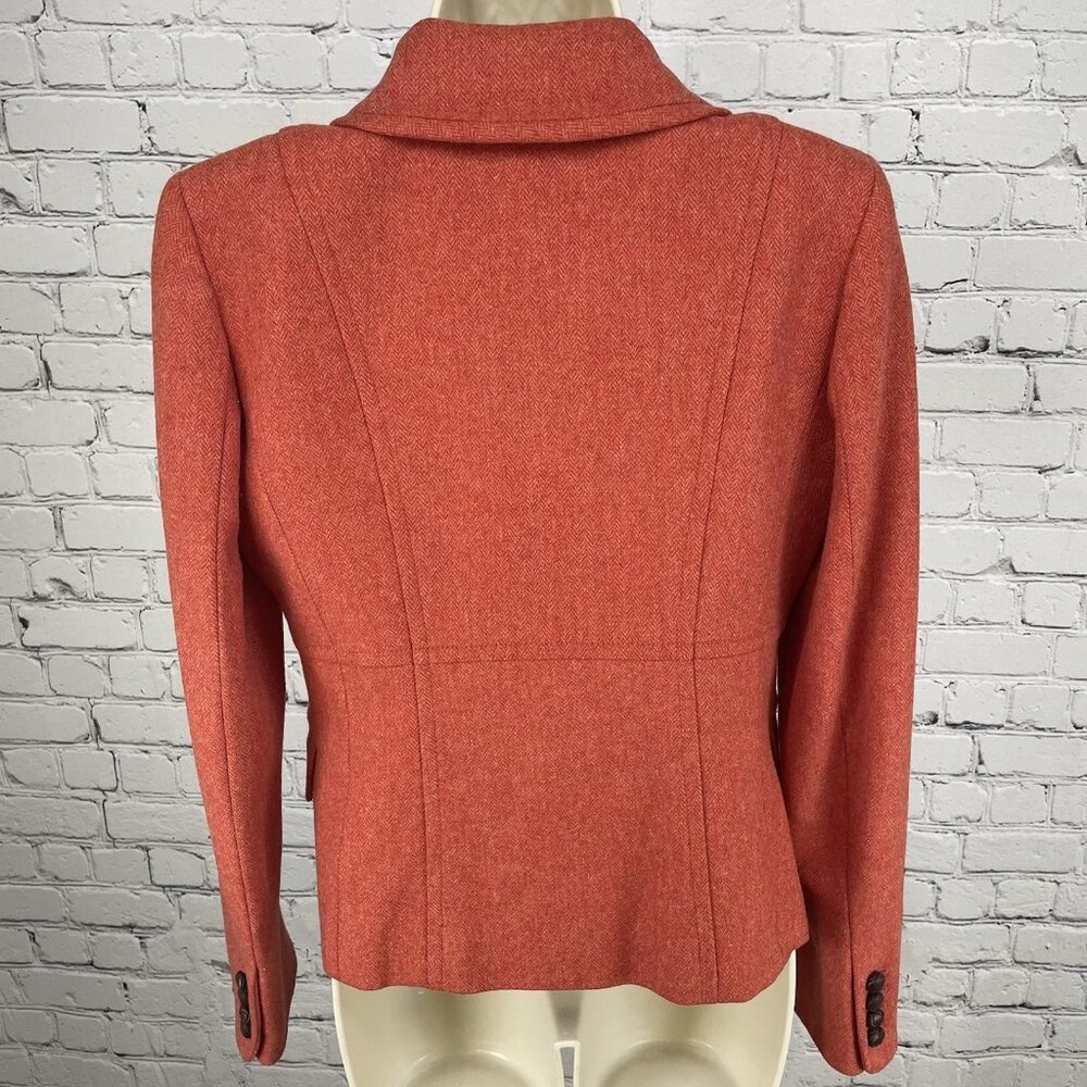 J.CREW Orange Wool Blend Textured Chevron Buttoned Collared Lined Jacket Size 6 - Picture 2 of 15